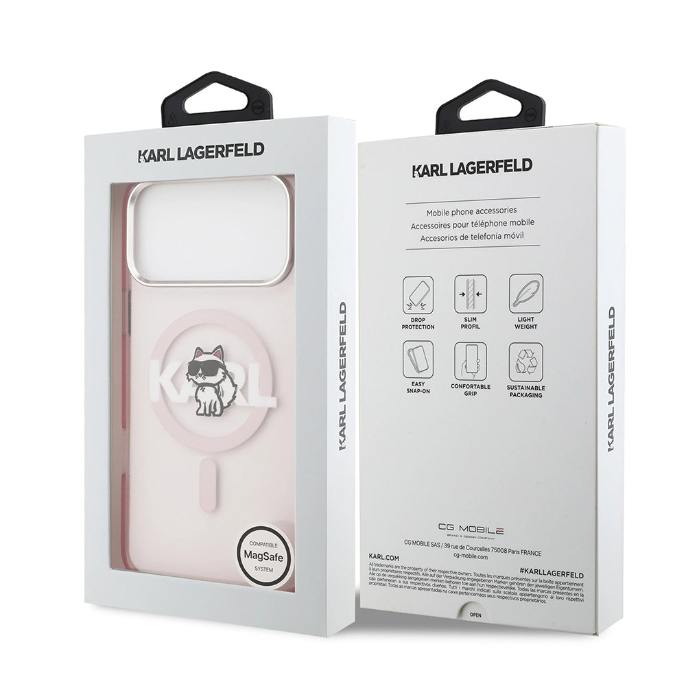 MagSafe Case for Apple iPhone 17 Pro, Karl Lagerfeld, IML Sketch Logo Choupette, Pink