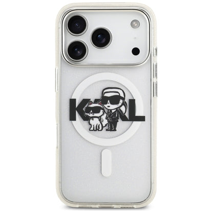 Etui MagSafe dla Apple iPhone 17 Pro, Karl Lagerfeld, IML Sketch Logo Glitter Karl & Choupette, Przezroczyste