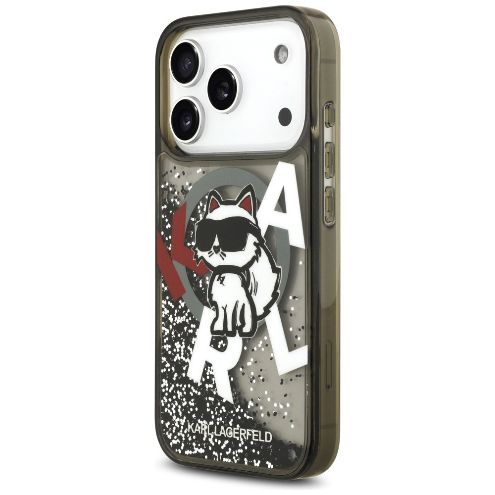 Etui MagSafe dla Apple iPhone 17 Pro, Karl Lagerfeld, Liquid Glitter Choupette Logo, Czarne