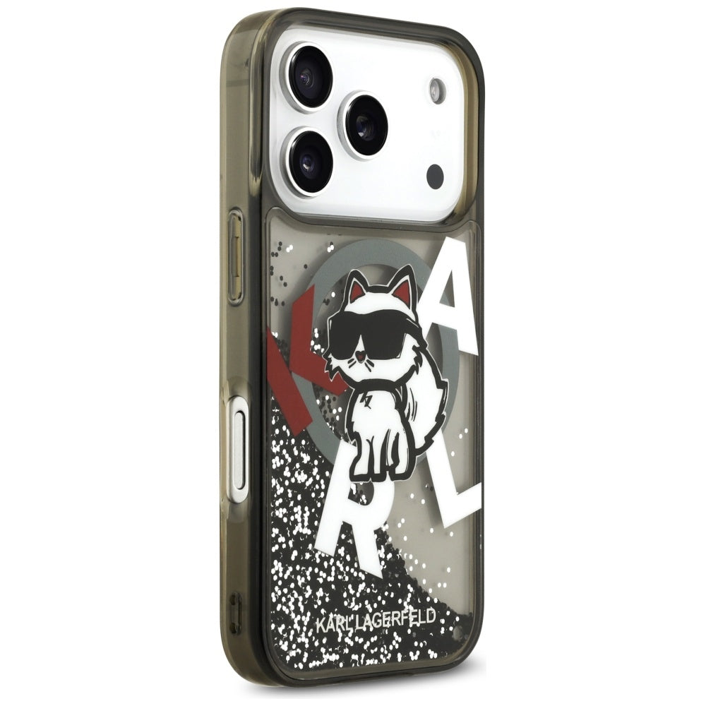 Etui MagSafe dla Apple iPhone 17 Pro, Karl Lagerfeld, Liquid Glitter Choupette Logo, Czarne