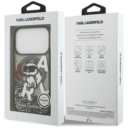 Etui MagSafe dla Apple iPhone 17 Pro, Karl Lagerfeld, Liquid Glitter Choupette Logo, Czarne