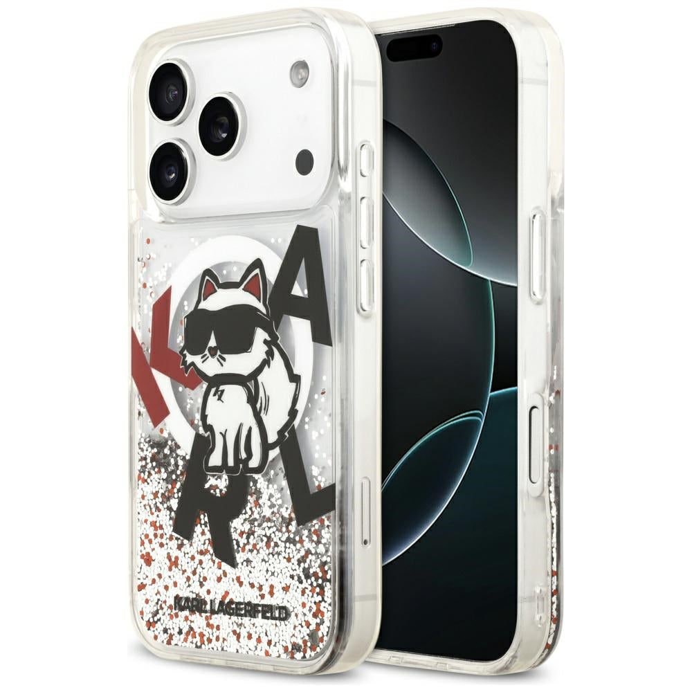 Etui MagSafe dla Apple iPhone 17 Pro, Karl Lagerfeld, Liquid Glitter Choupette Logo, Przezroczyste