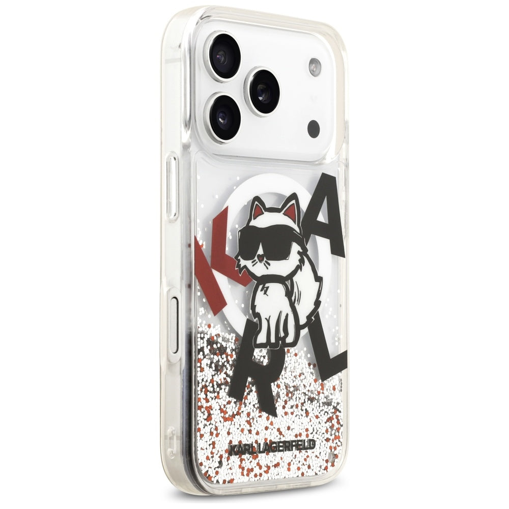 Etui MagSafe dla Apple iPhone 17 Pro, Karl Lagerfeld, Liquid Glitter Choupette Logo, Przezroczyste