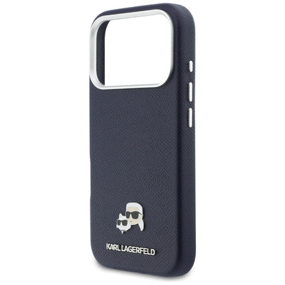 Etui MagSafe dla Apple iPhone 17 Pro, Karl Lagerfeld, Saffiano Karl & Choupette Pins, Niebieskie