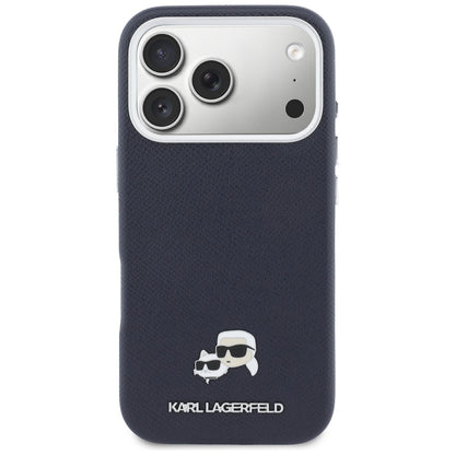 Etui MagSafe dla Apple iPhone 17 Pro, Karl Lagerfeld, Saffiano Karl & Choupette Pins, Niebieskie