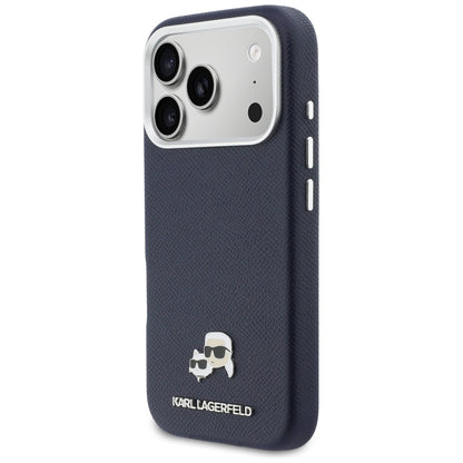 Etui MagSafe dla Apple iPhone 17 Pro, Karl Lagerfeld, Saffiano Karl & Choupette Pins, Niebieskie
