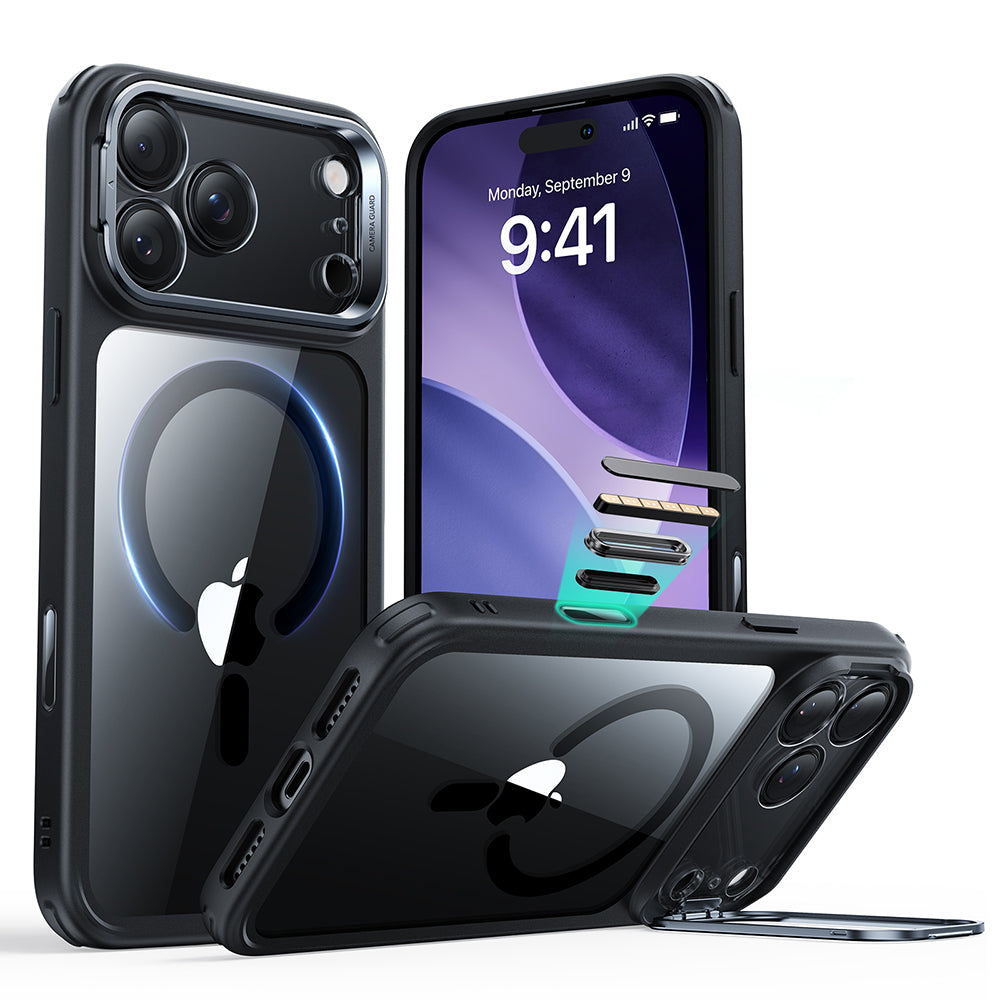 Etui MagSafe dla Apple iPhone 17 Pro Max, ESR, Classic Hybrid Kickstand, Czarne Przezroczyste