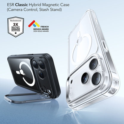 Etui MagSafe dla Apple iPhone 17 Pro Max, ESR, Classic Hybrid Kickstand, Czarne Przezroczyste