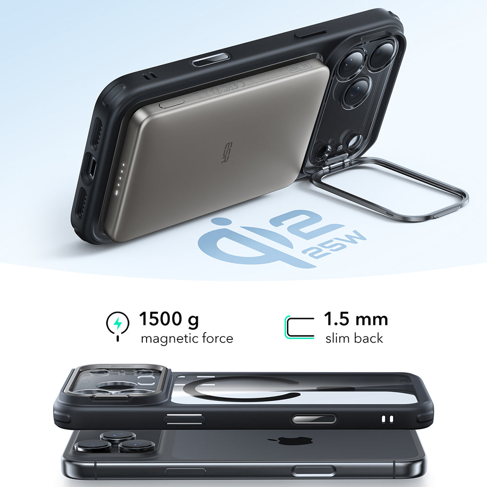 Etui MagSafe dla Apple iPhone 17 Pro Max, ESR, Classic Hybrid Kickstand, Czarne Przezroczyste