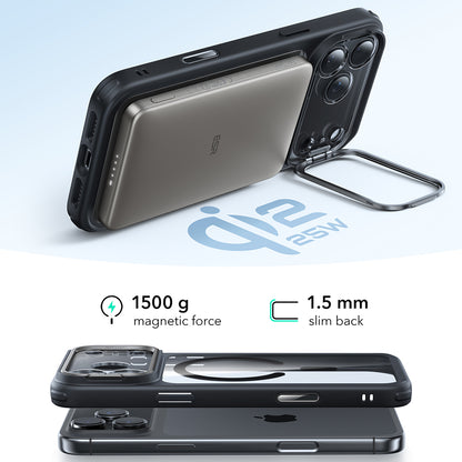 Etui MagSafe dla Apple iPhone 17 Pro Max, ESR, Classic Hybrid Kickstand, Czarne Przezroczyste