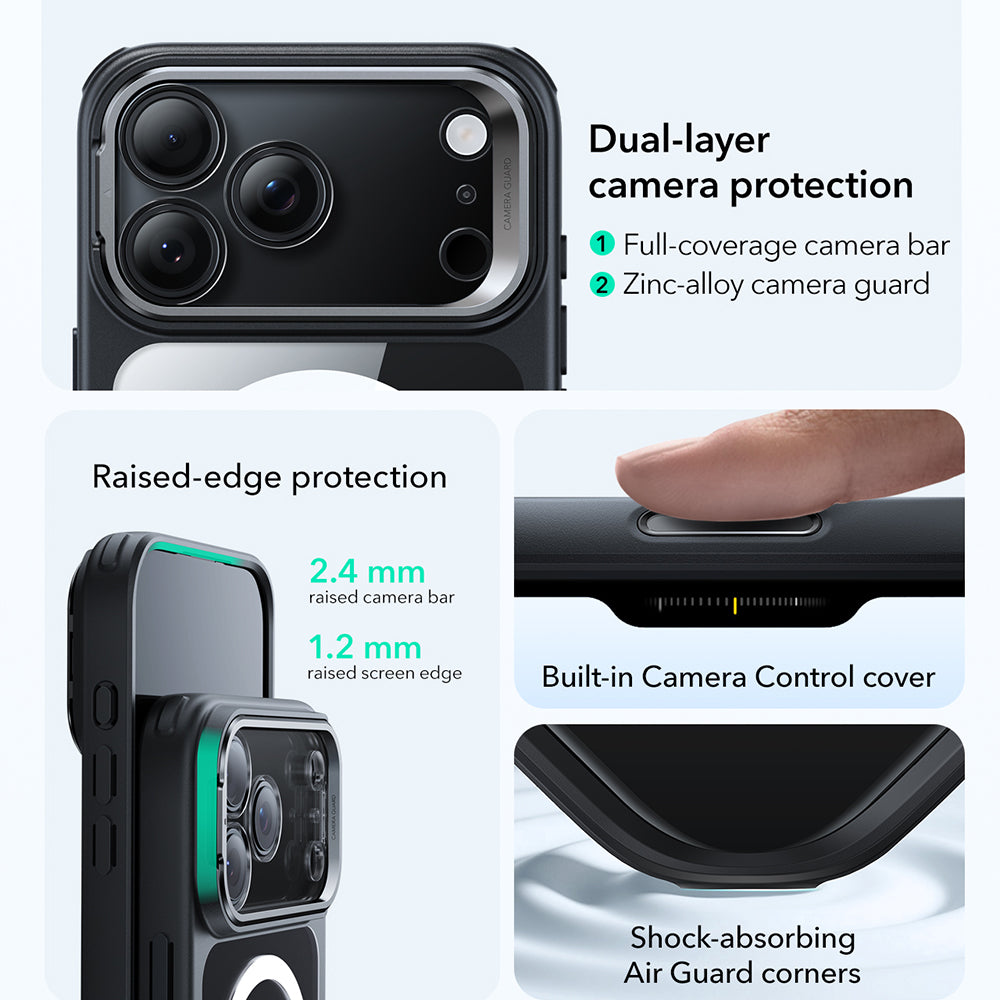 Etui MagSafe dla Apple iPhone 17 Pro Max, ESR, Classic Hybrid Kickstand, Czarne Przezroczyste