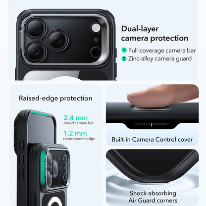 Etui MagSafe dla Apple iPhone 17 Pro Max, ESR, Classic Hybrid Kickstand, Czarne Przezroczyste
