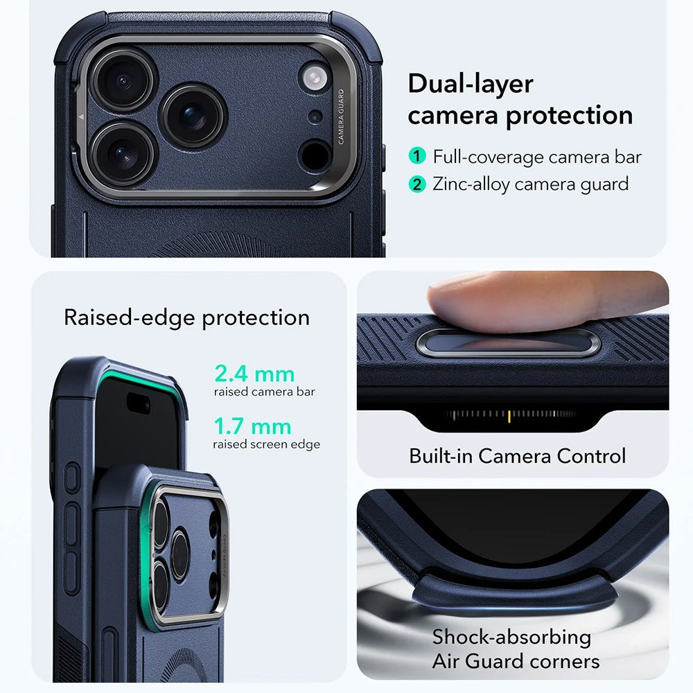 Etui MagSafe dla Apple iPhone 17 Pro Max, ESR, Cyber Armor Kickstand, Niebieskie