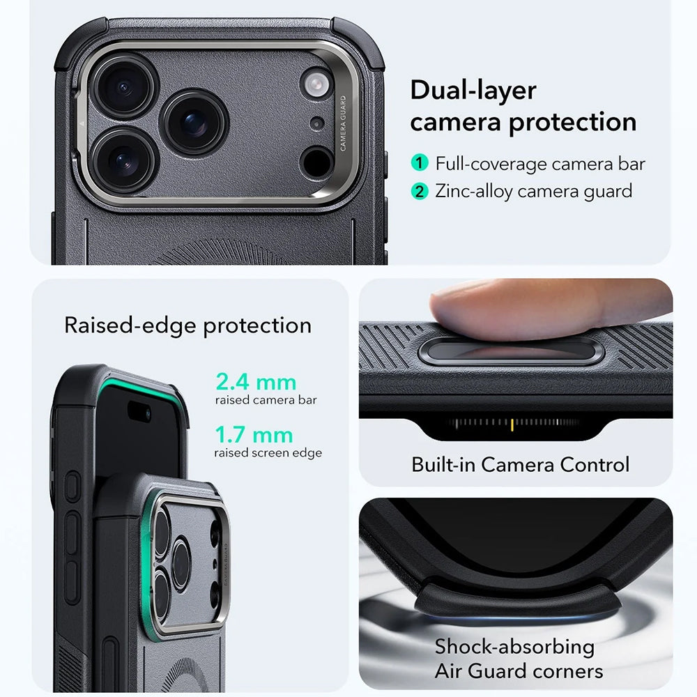 Etui MagSafe dla Apple iPhone 17 Pro Max, ESR, Cyber Armor Kickstand, Szare