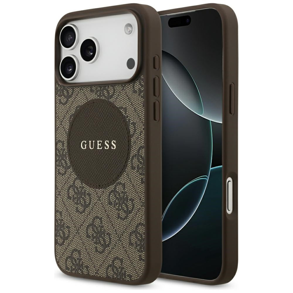 Etui MagSafe dla Apple iPhone 17 Pro Max, Guess, 4G Circle Classic Logo, Brązowy