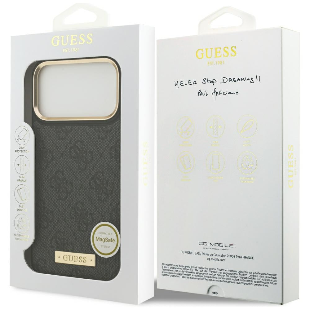 Etui MagSafe dla Apple iPhone 17 Pro Max, Guess, 4G Logo Plate, Czarne
