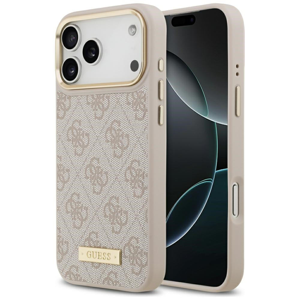 Etui MagSafe dla Apple iPhone 17 Pro Max, Guess, 4G Logo Plate, Różowy