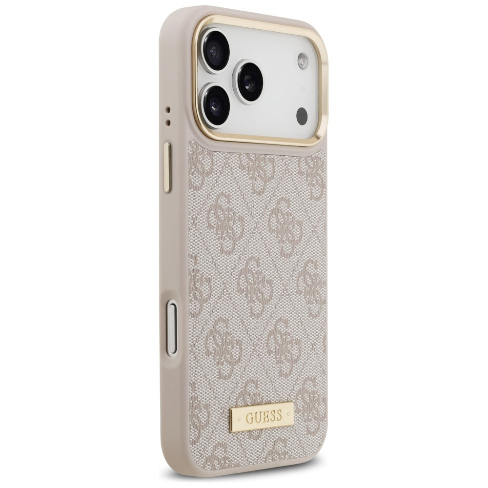 Etui MagSafe dla Apple iPhone 17 Pro Max, Guess, 4G Logo Plate, Różowy