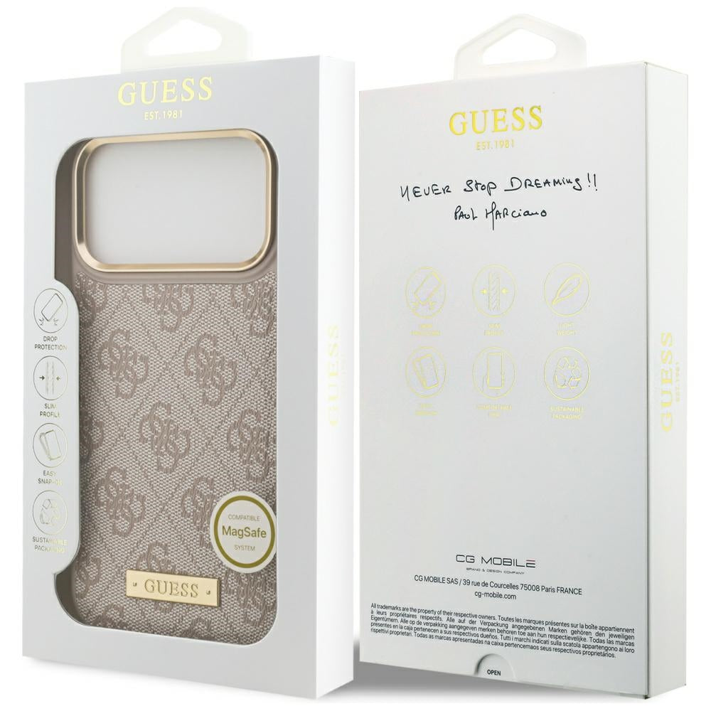 Etui MagSafe dla Apple iPhone 17 Pro Max, Guess, 4G Logo Plate, Różowy
