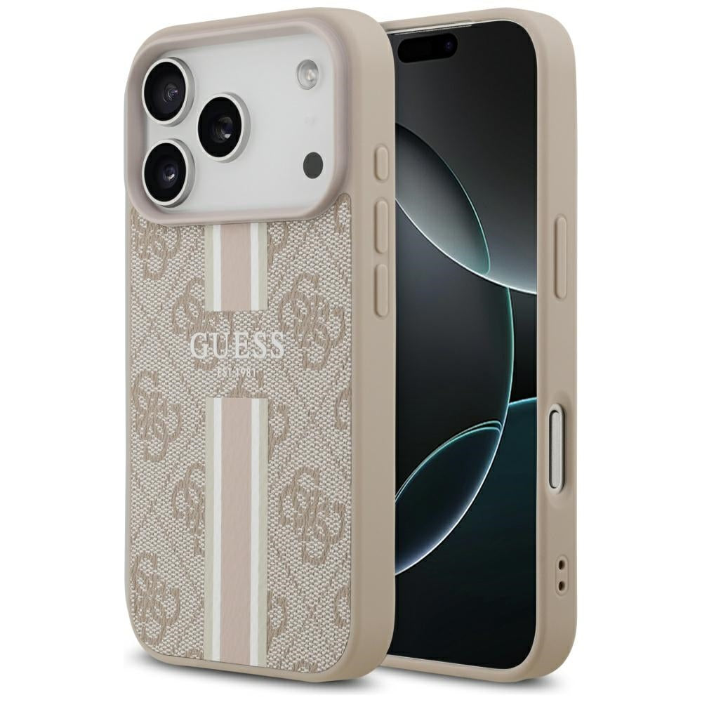 Etui MagSafe dla Apple iPhone 17 Pro Max, Guess, 4G Printed Stripes, Różowy