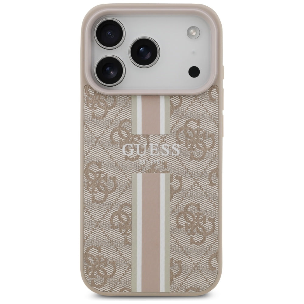 Etui MagSafe dla Apple iPhone 17 Pro Max, Guess, 4G Printed Stripes, Różowy