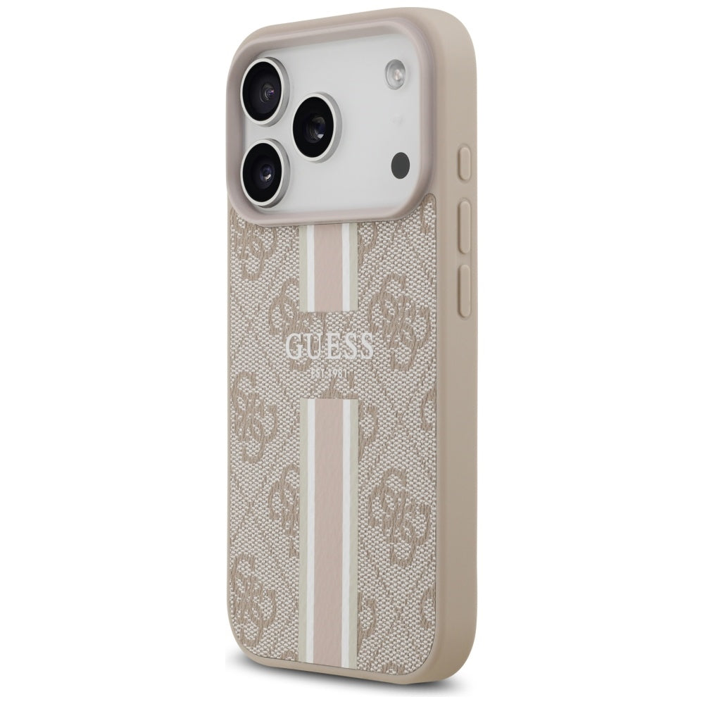 Etui MagSafe dla Apple iPhone 17 Pro Max, Guess, 4G Printed Stripes, Różowy