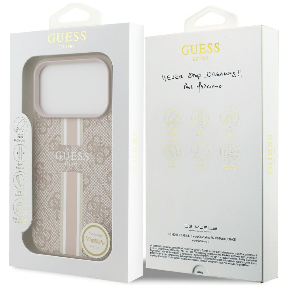 Etui MagSafe dla Apple iPhone 17 Pro Max, Guess, 4G Printed Stripes, Różowy
