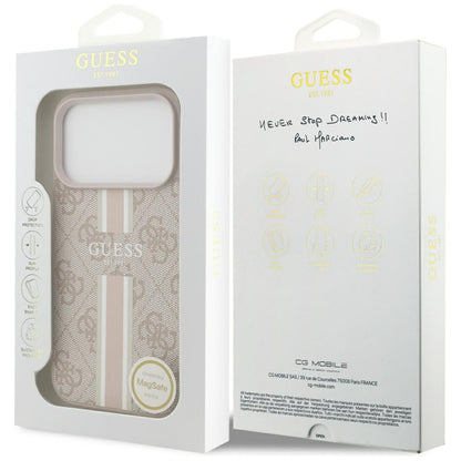 Etui MagSafe dla Apple iPhone 17 Pro Max, Guess, 4G Printed Stripes, Różowy