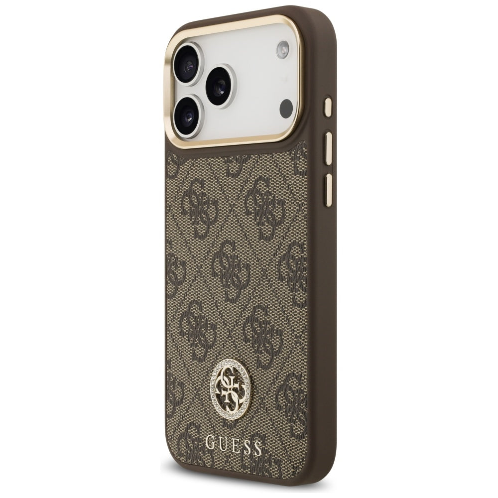 Etui MagSafe dla Apple iPhone 17 Pro Max, Guess, 4G Strass Logo, Brązowy