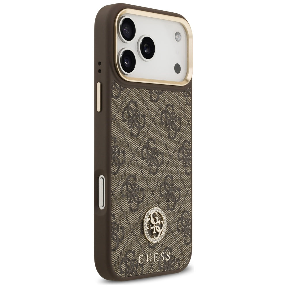 Etui MagSafe dla Apple iPhone 17 Pro Max, Guess, 4G Strass Logo with Big Strap, Brązowy