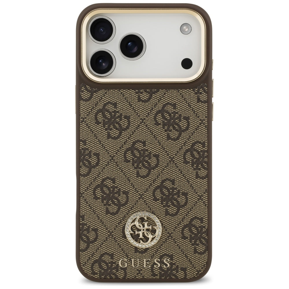 Etui MagSafe dla Apple iPhone 17 Pro Max, Guess, 4G Strass Logo with Big Strap, Brązowy