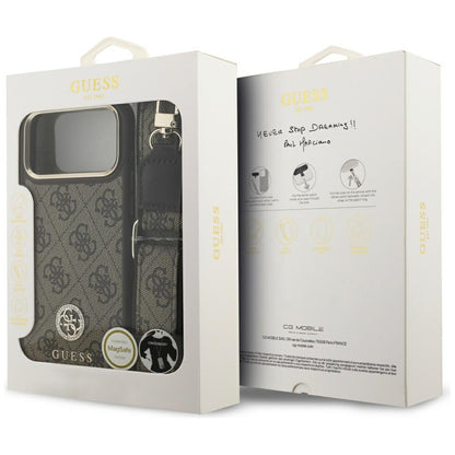 Etui MagSafe dla Apple iPhone 17 Pro Max, Guess, 4G Strass Logo with Big Strap, Brązowy