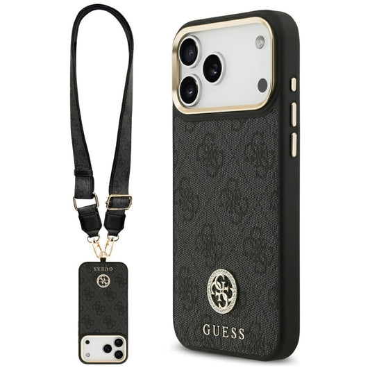 Etui MagSafe dla Apple iPhone 17 Pro Max, Guess, 4G Strass Logo with Big Strap, Czarne