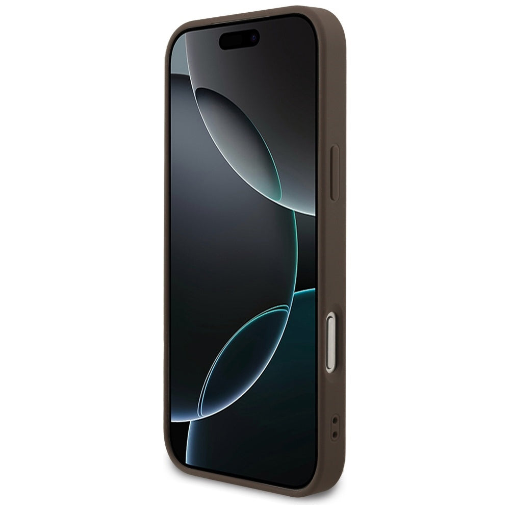 Etui MagSafe dla Apple iPhone 17 Pro Max, Guess, 4G Triangle Logo Cord Strap, Brązowy