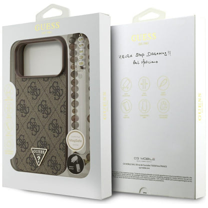 Etui MagSafe dla Apple iPhone 17 Pro Max, Guess, 4G Triangle Logo Cord Strap, Brązowy