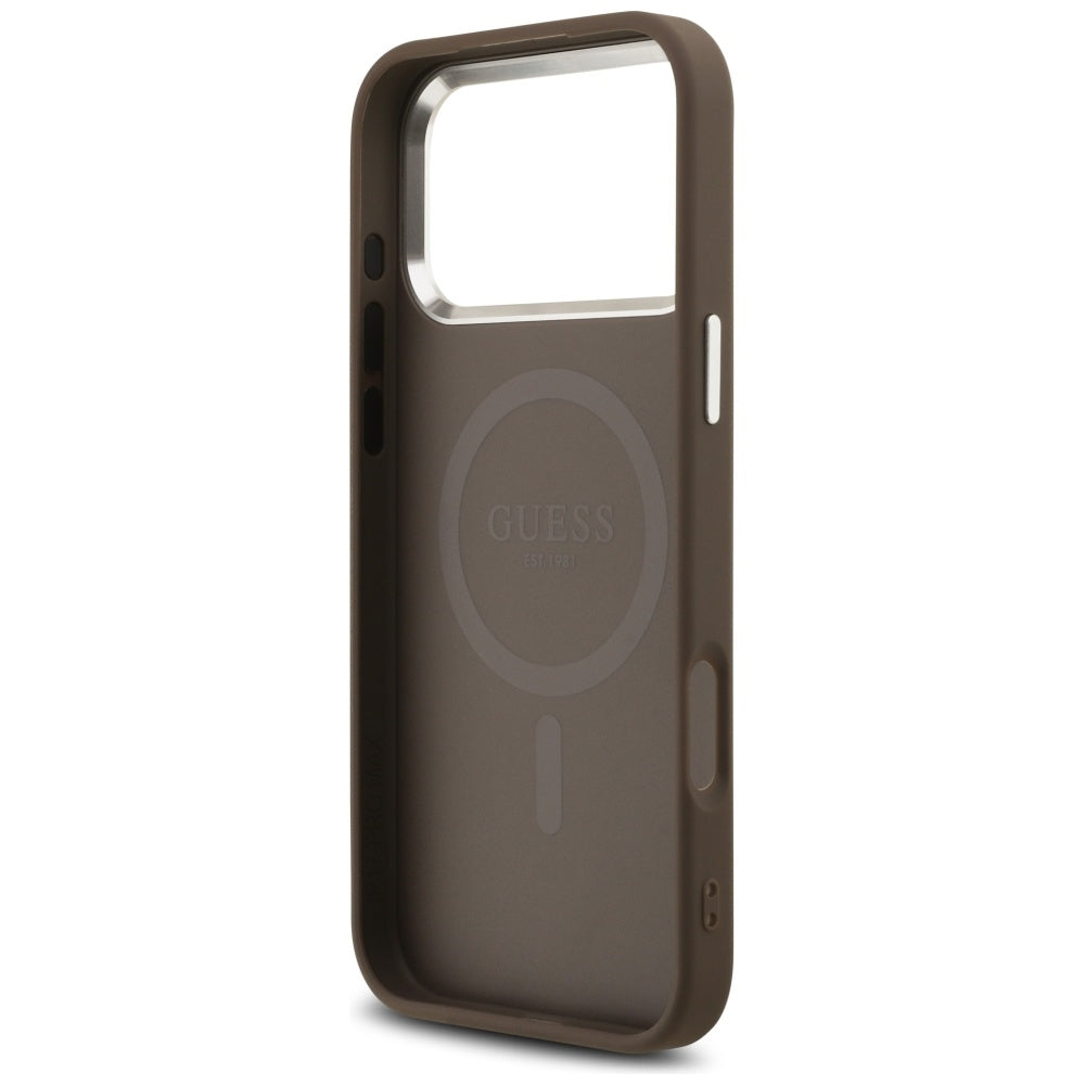 Etui MagSafe dla Apple iPhone 17 Pro Max, Guess, logo 4G Triangle, brązowy