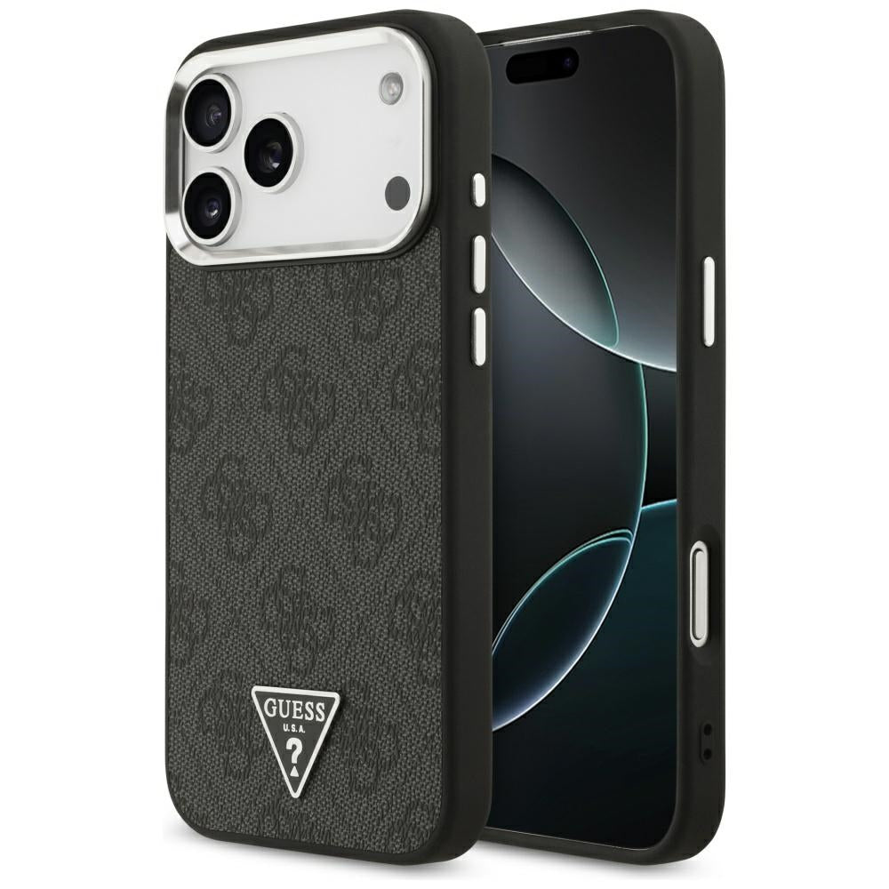 Etui MagSafe dla Apple iPhone 17 Pro Max, Guess, 4G Triangle Logo, Czarne Srebrne