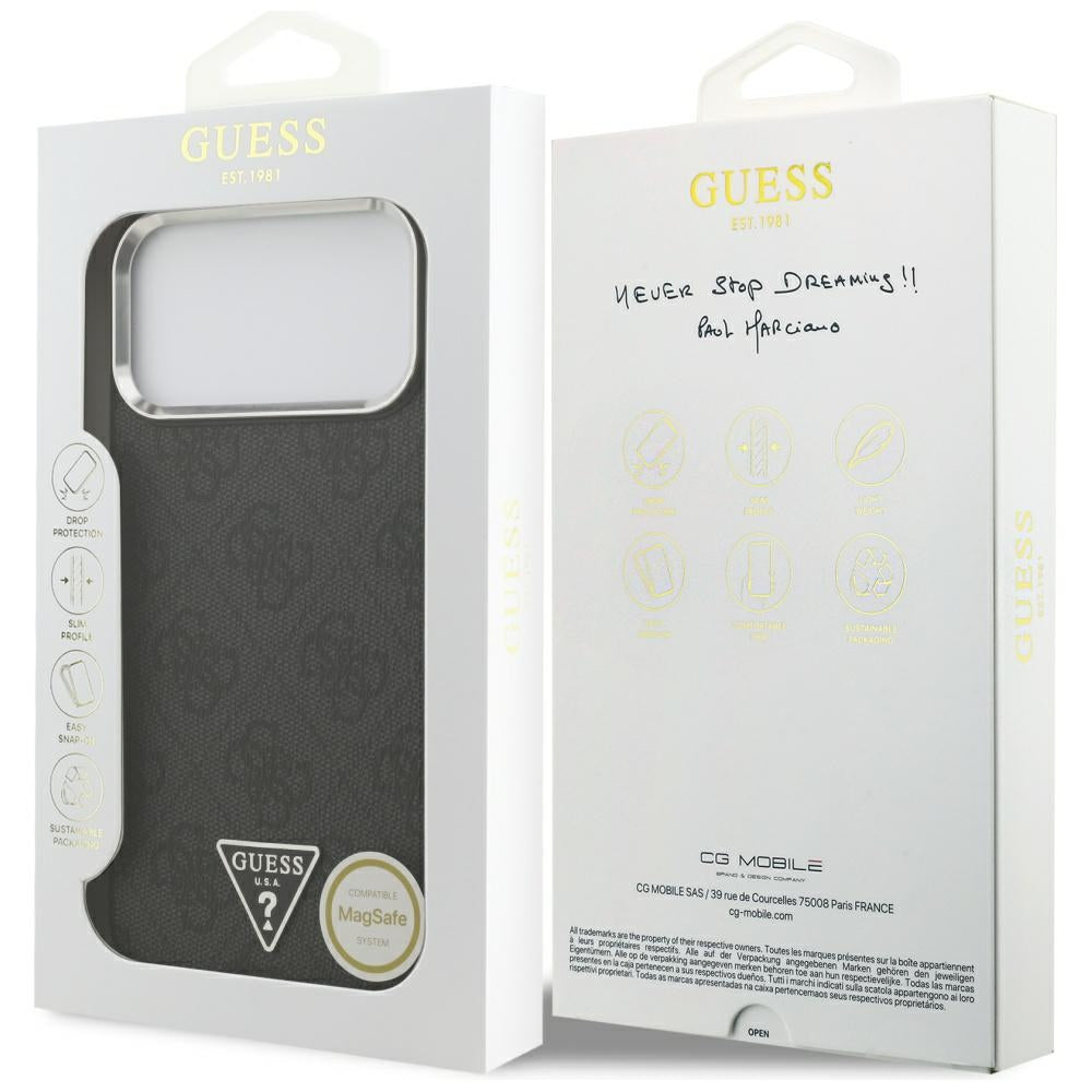Etui MagSafe dla Apple iPhone 17 Pro Max, Guess, 4G Triangle Logo, Czarne Srebrne