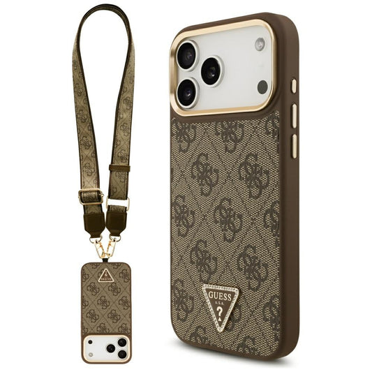 Etui MagSafe dla Apple iPhone 17 Pro Max, Guess, 4G Triangle Logo with Big Strap, Brązowy