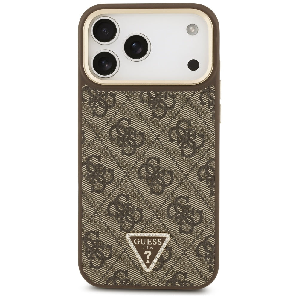 Etui MagSafe dla Apple iPhone 17 Pro Max, Guess, 4G Triangle Logo with Big Strap, Brązowy