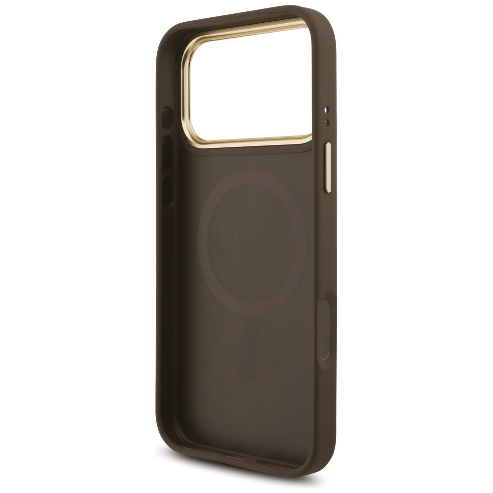 Etui MagSafe dla Apple iPhone 17 Pro Max, Guess, 4G Triangle Logo with Big Strap, Brązowy