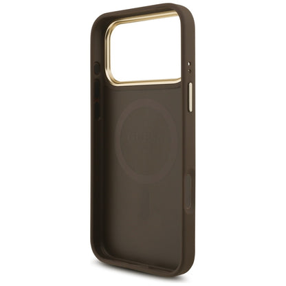 Etui MagSafe dla Apple iPhone 17 Pro Max, Guess, 4G Triangle Logo with Big Strap, Brązowy