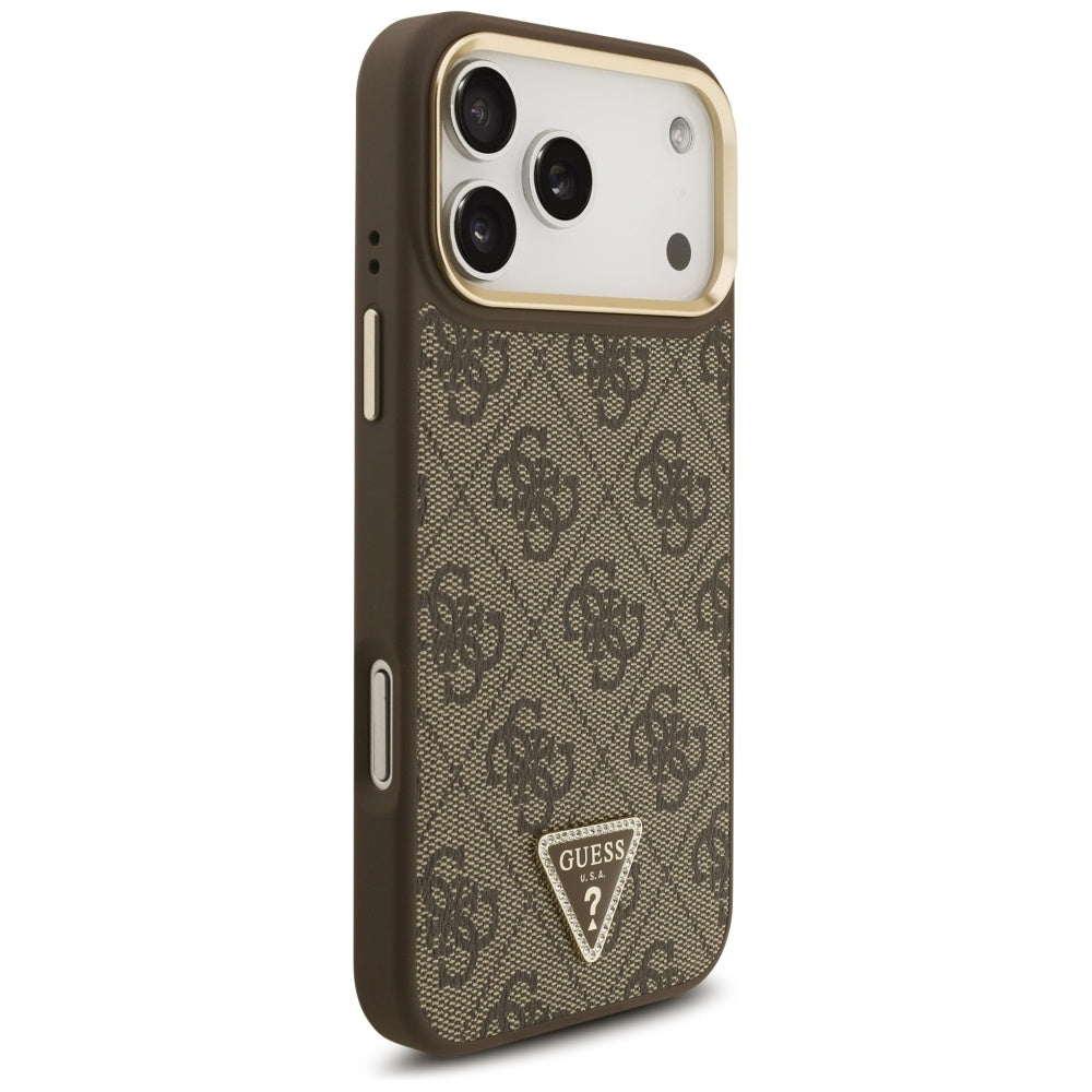 Etui MagSafe dla Apple iPhone 17 Pro Max, Guess, 4G Triangle Logo with Big Strap, Brązowy