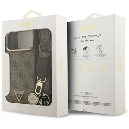 Etui MagSafe dla Apple iPhone 17 Pro Max, Guess, 4G Triangle Logo with Big Strap, Brązowy