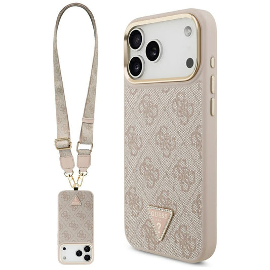 Etui MagSafe dla Apple iPhone 17 Pro Max, Guess, 4G Triangle Logo with Big Strap, Różowy