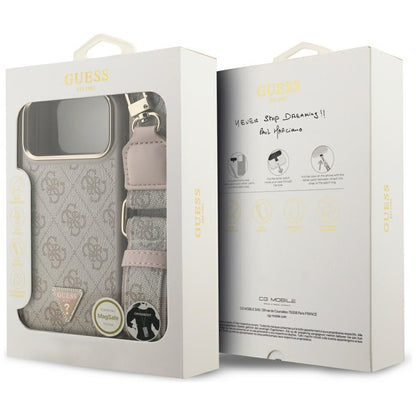 Etui MagSafe dla Apple iPhone 17 Pro Max, Guess, 4G Triangle Logo with Big Strap, Różowy