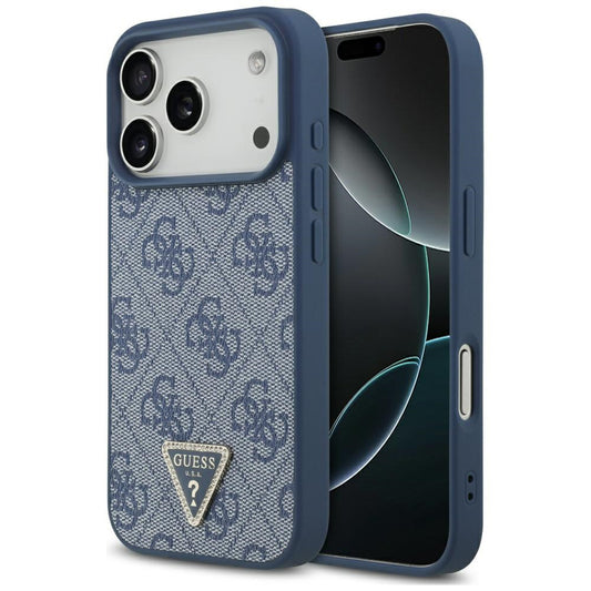 Etui MagSafe dla Apple iPhone 17 Pro Max, Guess, 4G Triangle Strass, Niebieskie