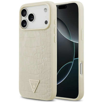Etui MagSafe dla Apple iPhone 17 Pro Max, Guess, Croco Triangle Logo, Złote