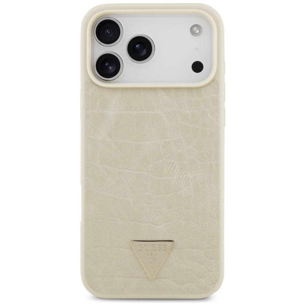 Etui MagSafe dla Apple iPhone 17 Pro Max, Guess, Croco Triangle Logo, Złote