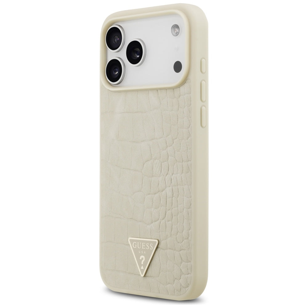 Etui MagSafe dla Apple iPhone 17 Pro Max, Guess, Croco Triangle Logo, Złote
